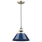 Golden Lighting Orwell 1-Light Wide Large Pendant with Matte Navy Shade in Aged Brass, , large