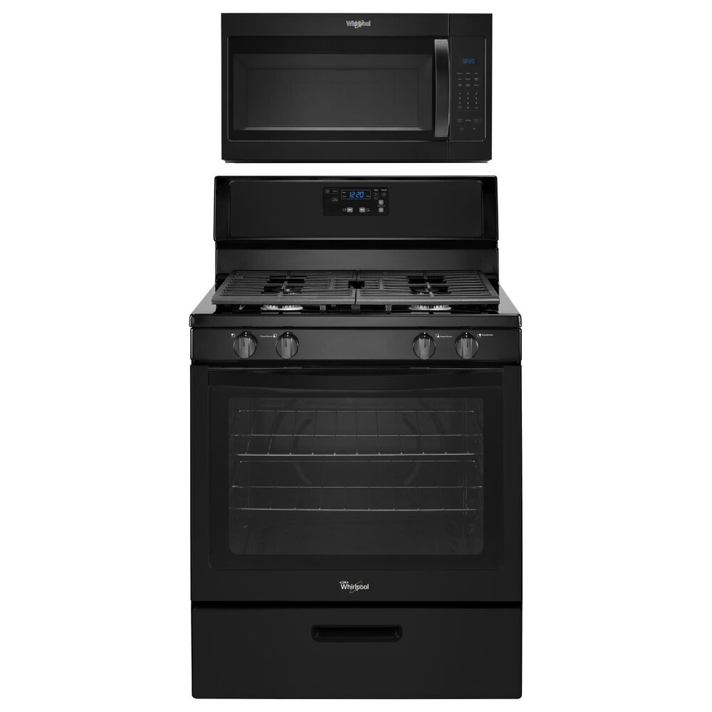 Whirlpool 2-Piece Kitchen Package with 5.1 Cu. Ft. Gas Range and 1.7 Cu. Ft. Microwave in Black, , large