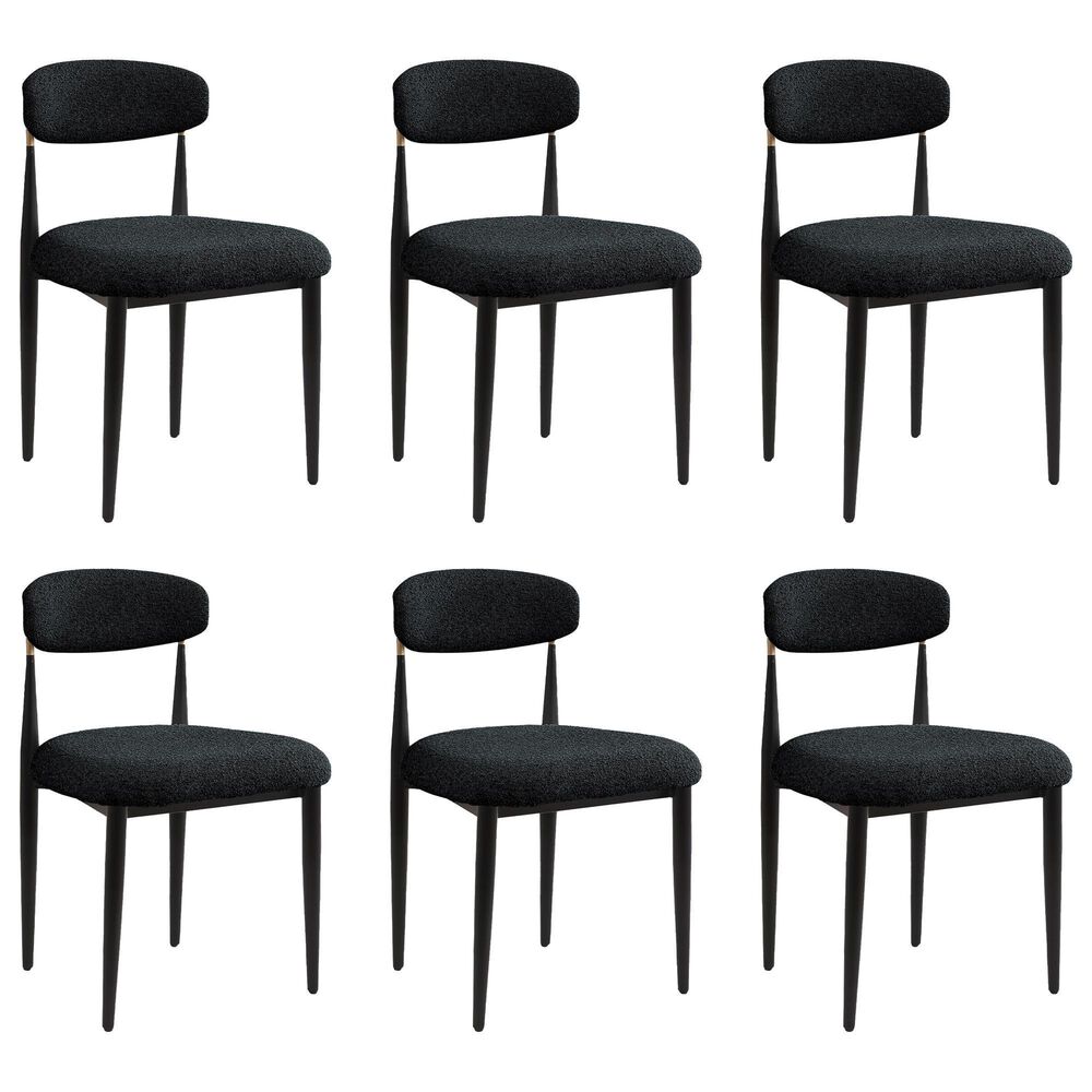 Morden Fort Modern Boucle Side Chair with Black Cushion in Black and Gold (Set of 6), , large