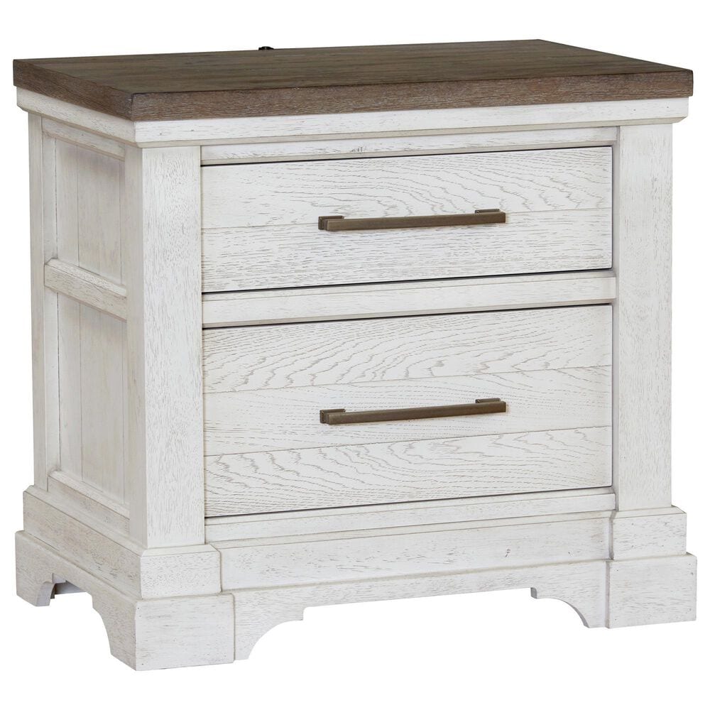 Sasha Lee Tech 2 Drawer LED Nightstand in White and Brown with AC Outlet and USB Port, , large