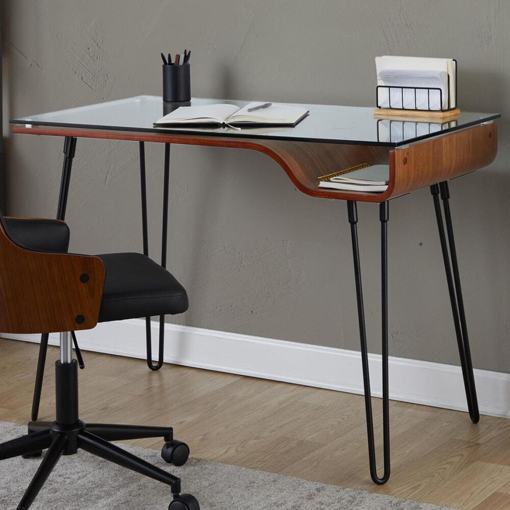 Lumisource Avery Writing Desk in Black, Walnut and Clear, , large