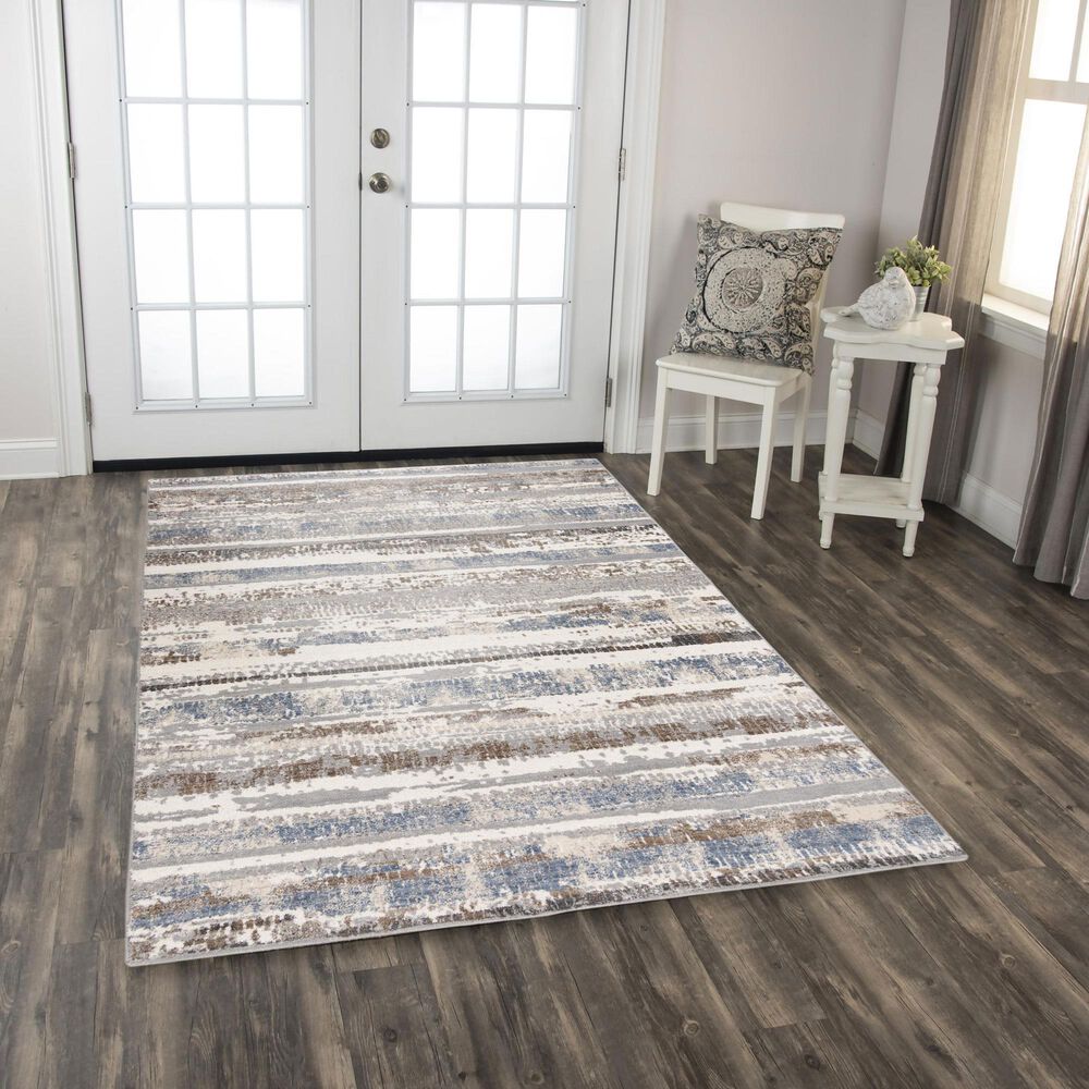 RIZZY Ventura Blue, Brown, Gray, Beige and Ivory 3' x 10' Runner, , large