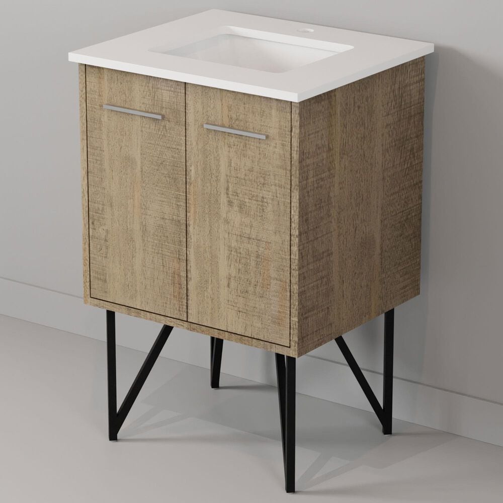 Lexora Home Lancy 24" Single Bathroom Vanity in Rustic Acacia with 2 cm White Quartz Top and Rectangular Sink, , large