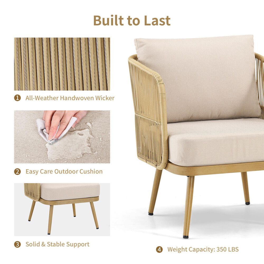 Sunwell Garden Patio Stationary Chair with Natural Frame and Rope in Beige (Set of 2), , large