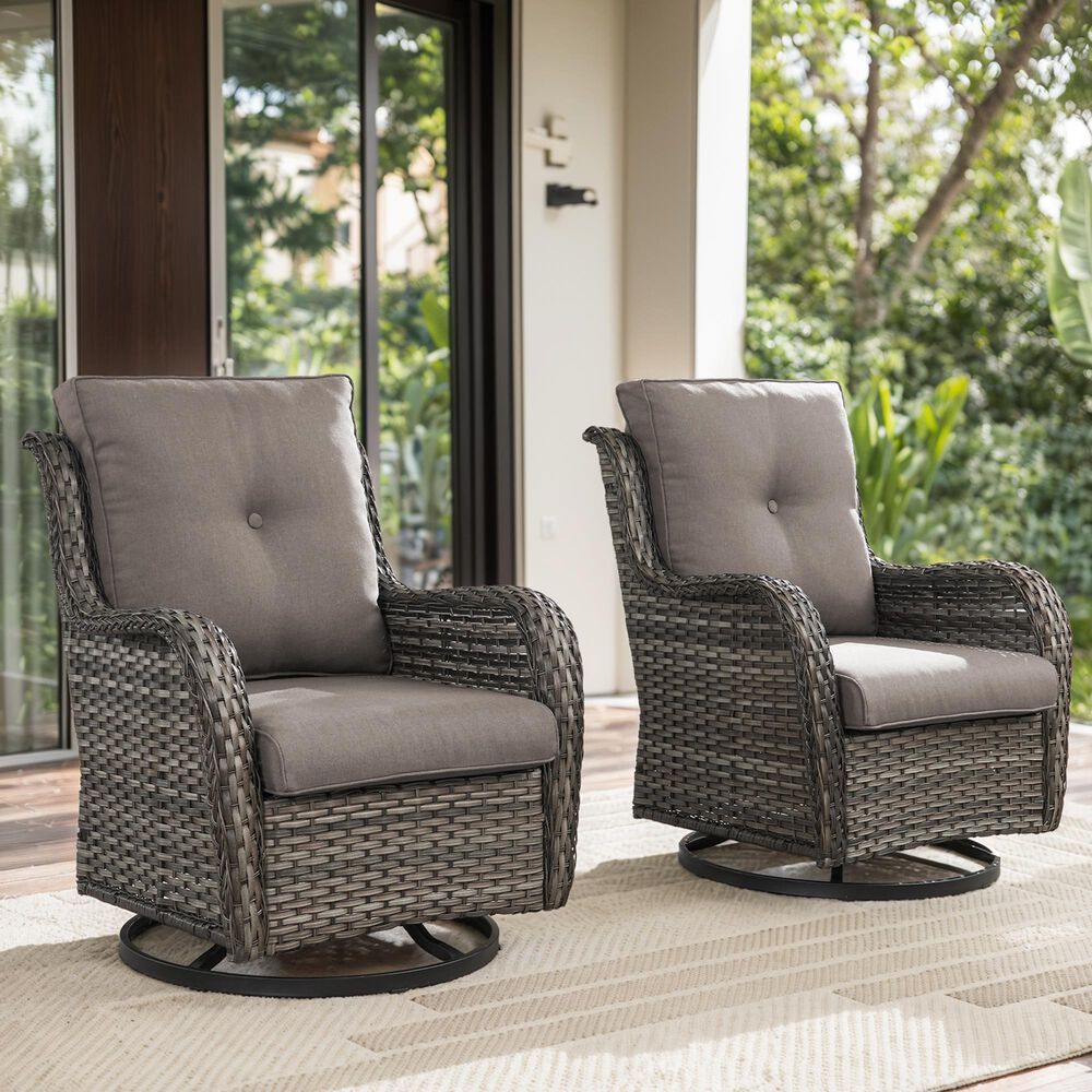 Sunwell Garden Patio Swivel Rocker Chair in Gray (Set of 2), , large