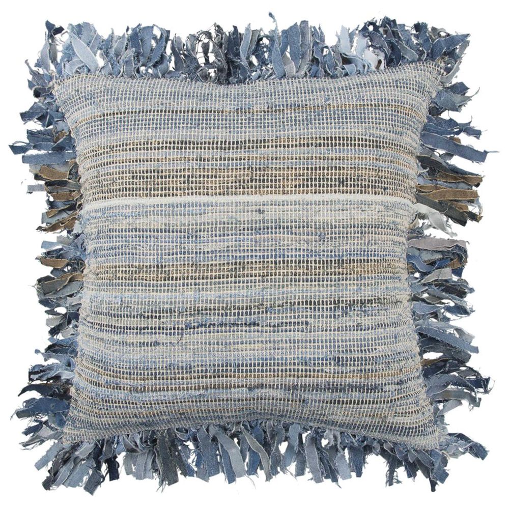 Rizzy Home 22" x 22" Pillow Cover in Blue with Fringe, , large