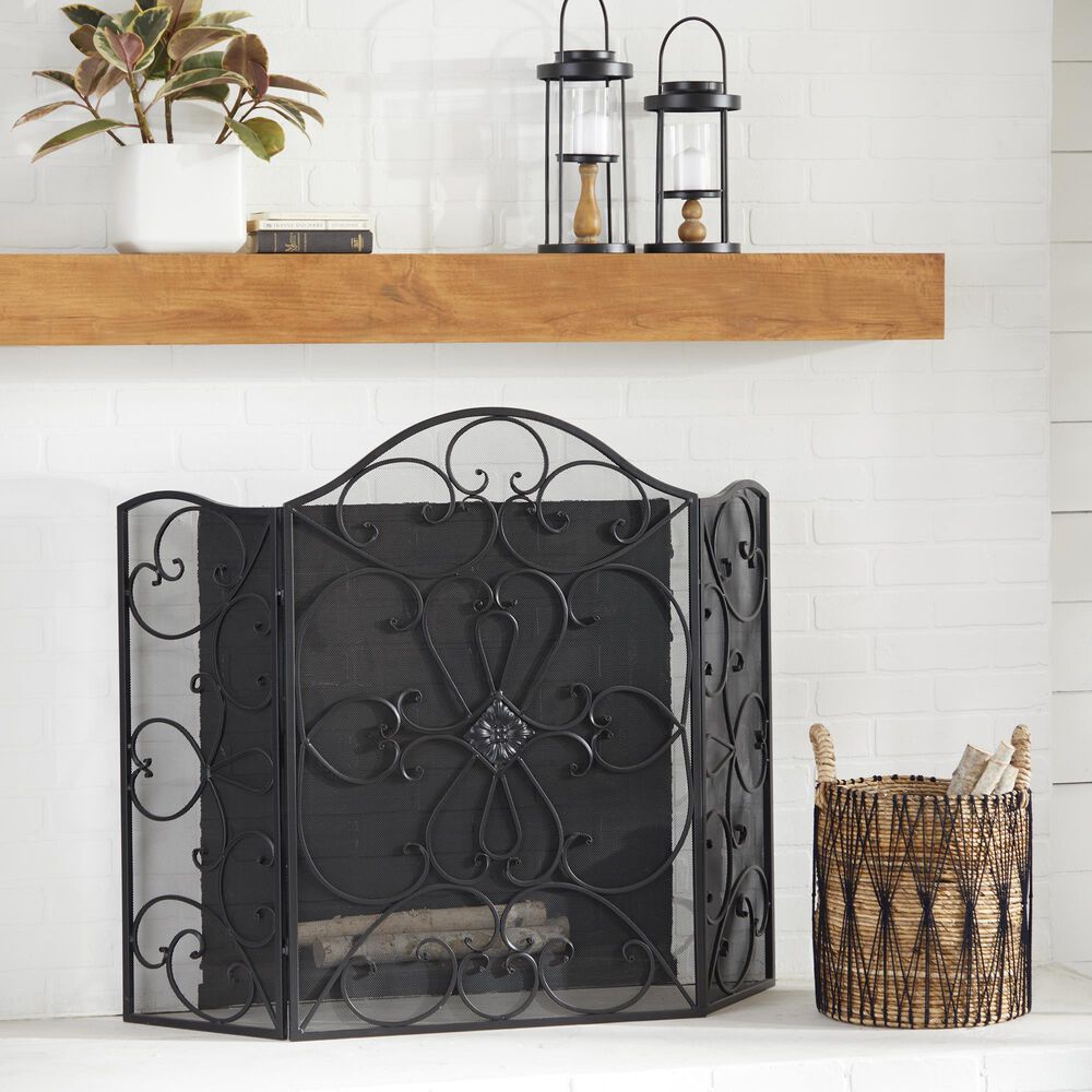 Maple and Jade 49&quot; x 36&quot; Fireplace Screen in Black, , large