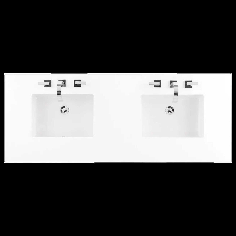 James Martin Vanities Amberly 60&quot; Double Bathroom Vanity in Walnut with 3 cm Carrara White Marble Top and Rectangular Sinks, , large