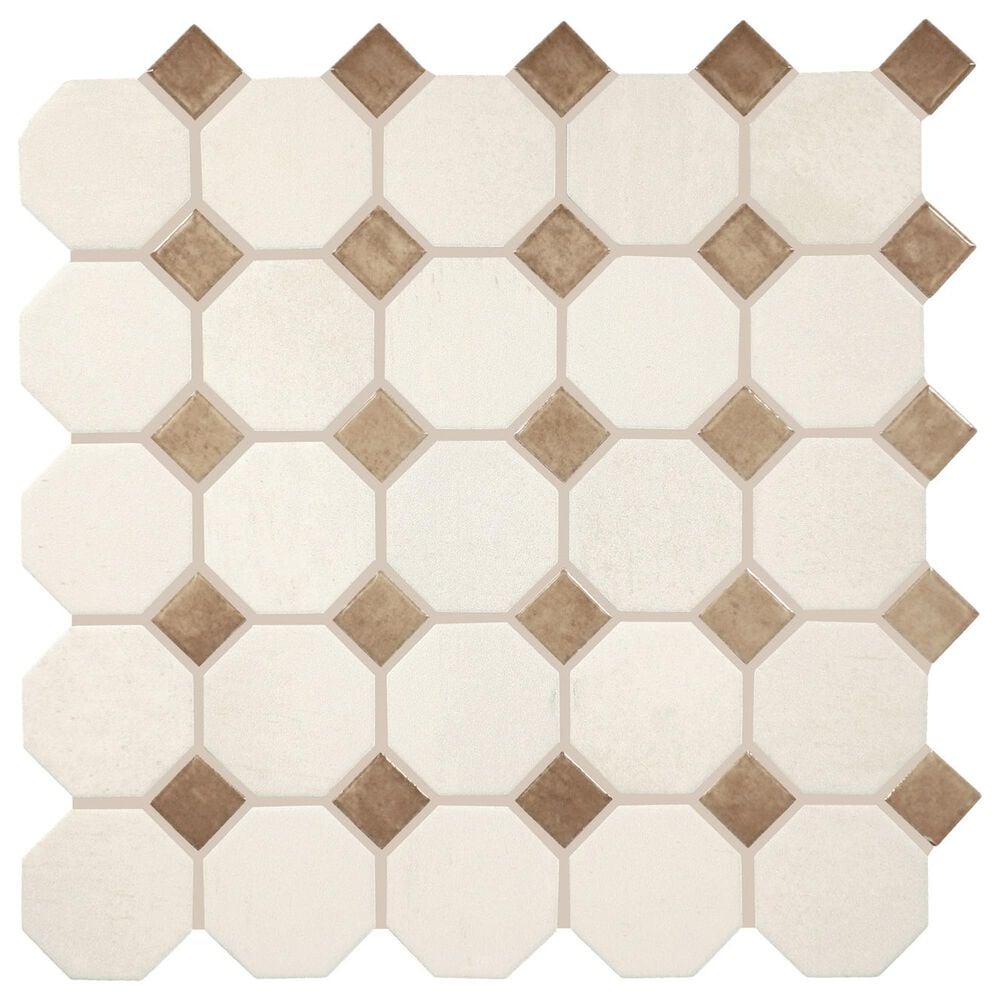 Dal-Tile Relicca Pristine Foxed 12" x 12" Octagon Dot Ceramic Mosaic Sheet, , large