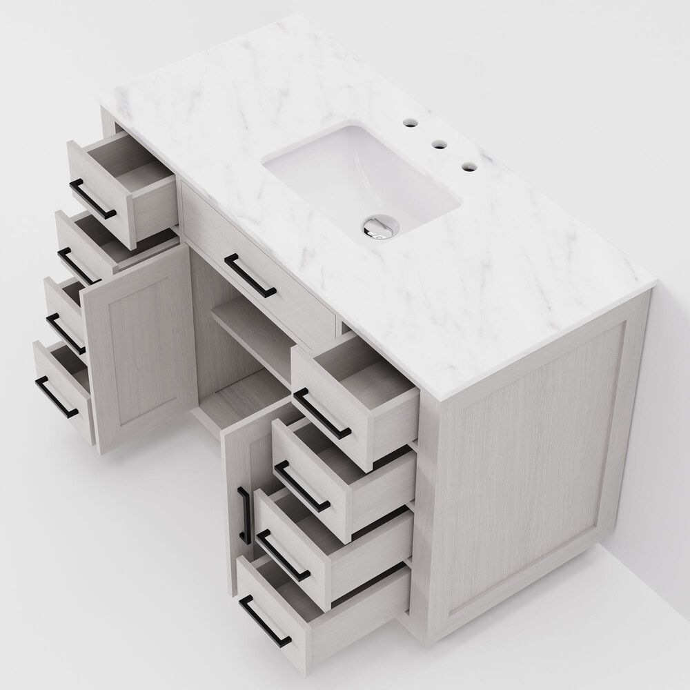 Lexora Home Abbey 48" Single Bathroom Vanity in White Oak with 2 cm White Carrara Marble Top and Rectangular Sink, , large
