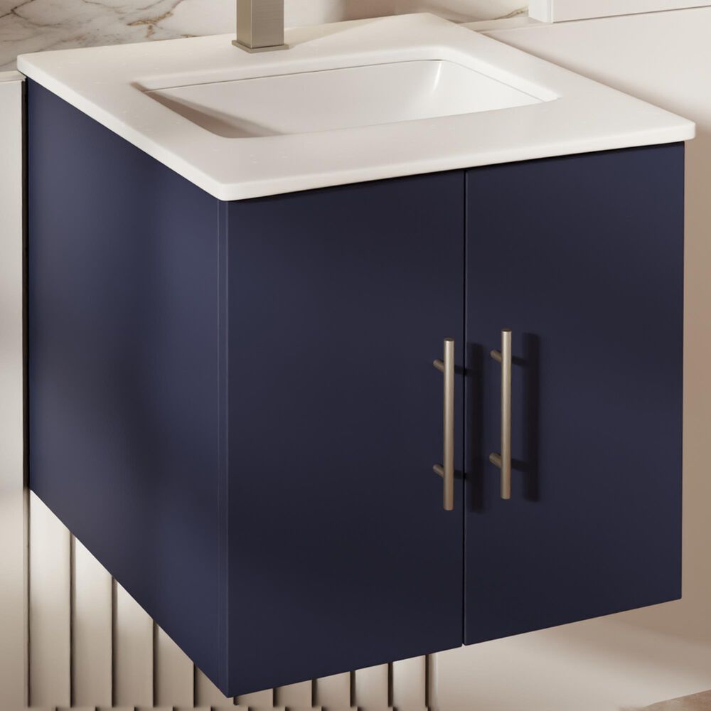 Lexora Home Geneva 24" Single Bathroom Vanity in Navy Blue with 2 cm White Quartz Top and Rectangular Sink, , large