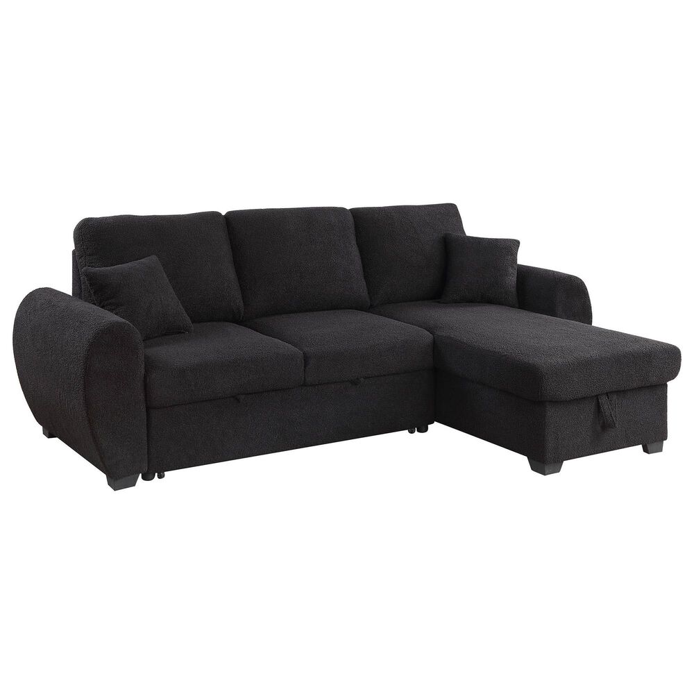HOMLUX 95"W Teddy Fleece Reversible Sleeper Sectional Sofa with Storage Chaise in Black, , large
