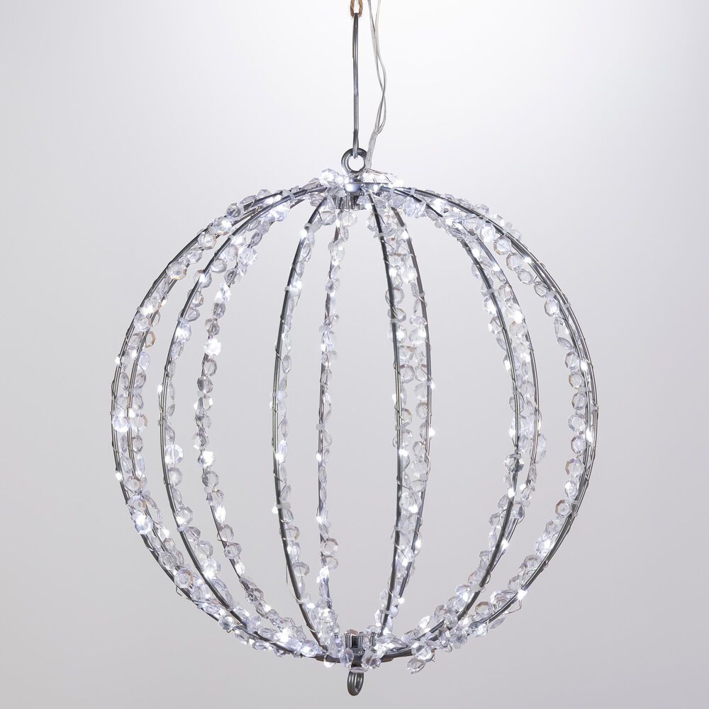 The Gerson Company 12" Electric Crystal Foldable Metal Sphere with 144 Micro LED Lights in White, , large