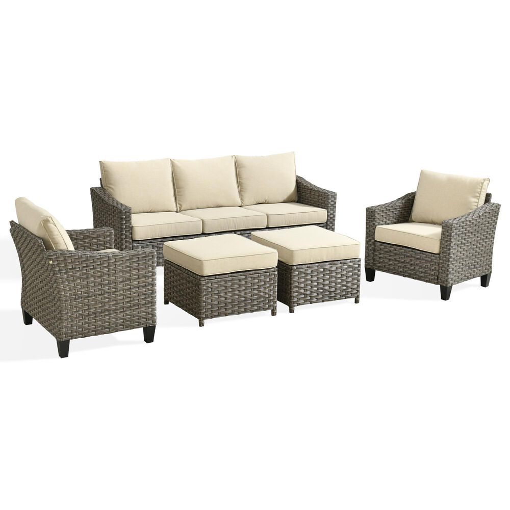 HOMLUX 5-Piece Outdoor Wicker Patio Furniture Set in Beige, , large