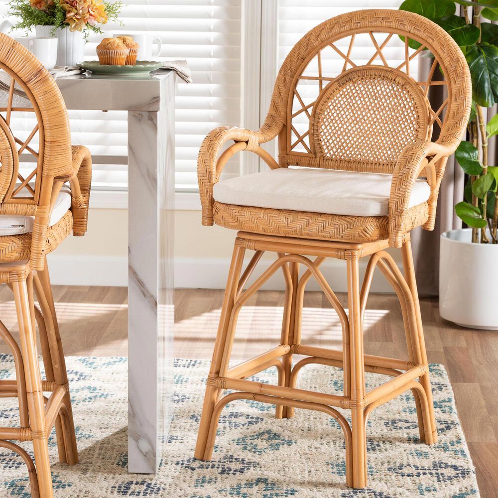 Baxton Studio Adam Swivel Counter Stool in Light Honey, , large