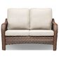 Sunwell Garden 34"H 2-Seater Outdoor Loveseat with Curved Armrests and Beige Cushions in Brown, , large