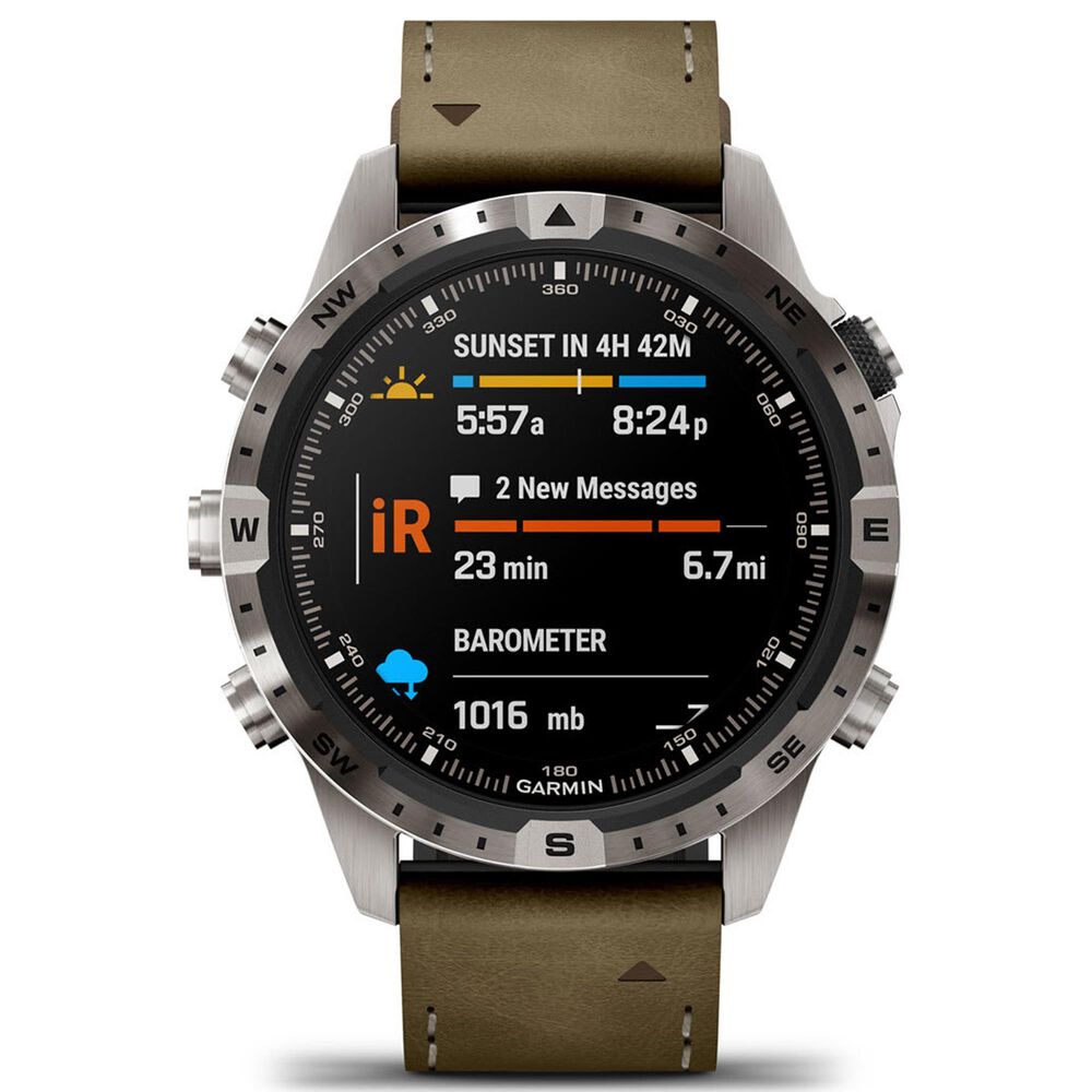 Garmin MARQ 2 Adventurer AMOLED Smartwatch Silver Grade 5 Titanium Bezel Case with Brown Leather Band, , large