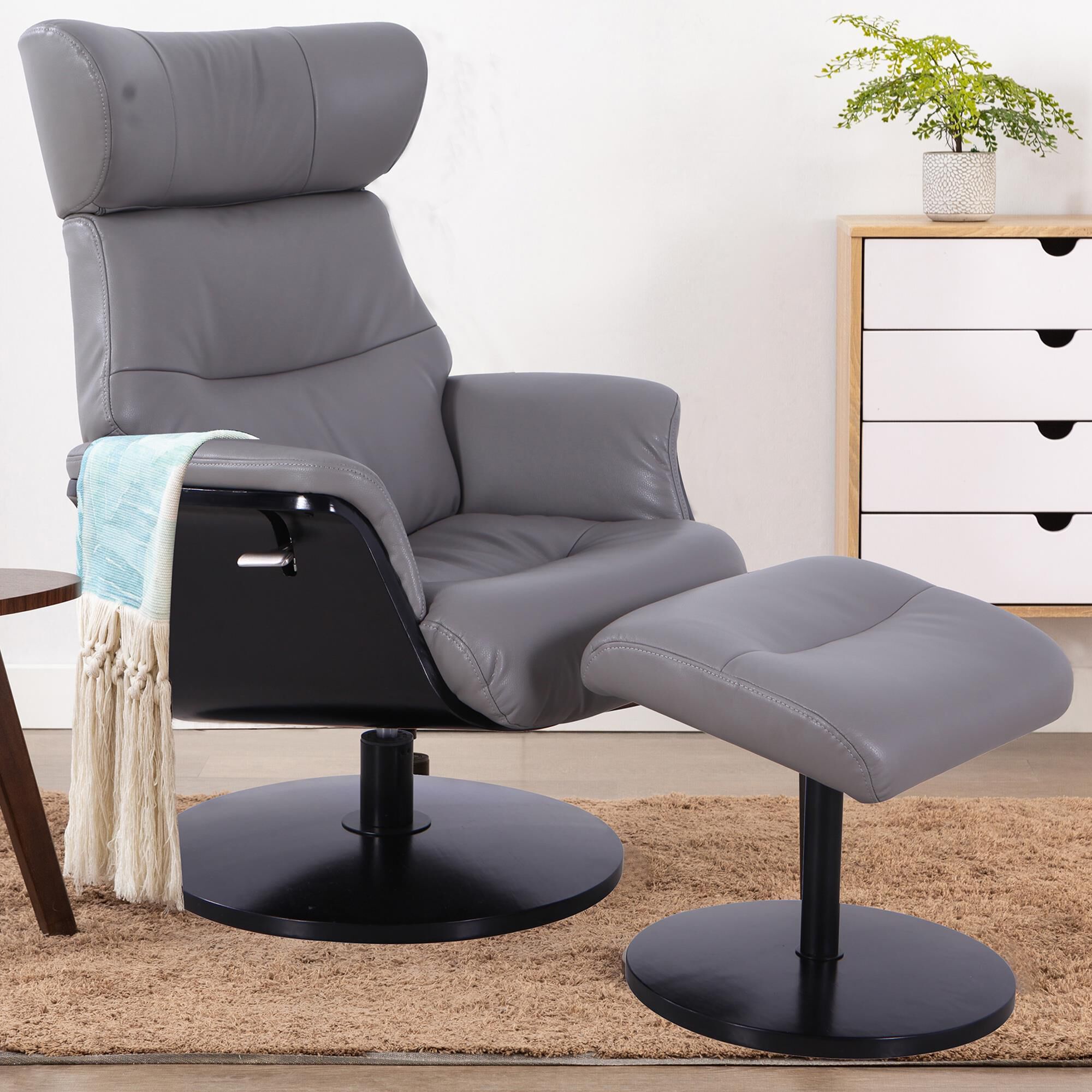 Tiddal Home Sennet Manual Recliner and Ottoman in Steel NFM