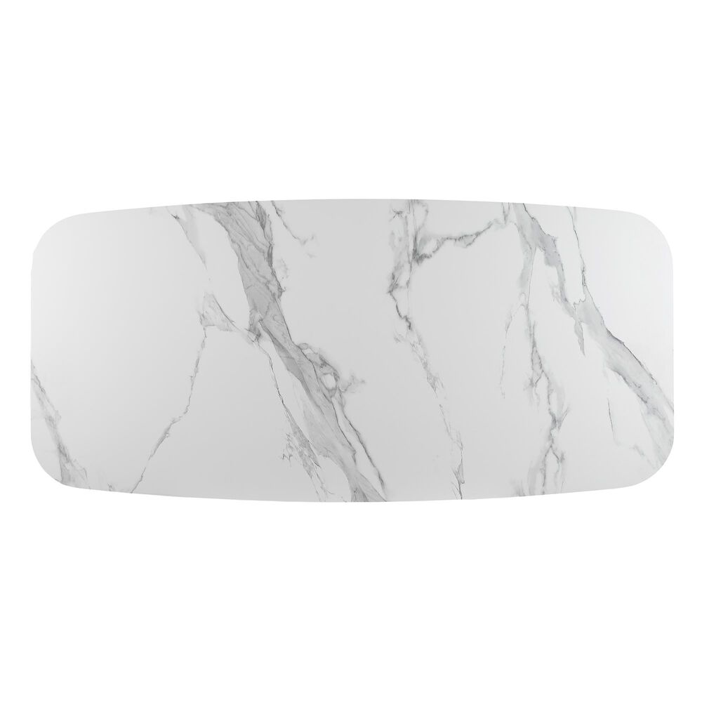 Monroe Kenza Pedestal Dining Table with White Marbleized Stone Top and Light Wood Finish, , large