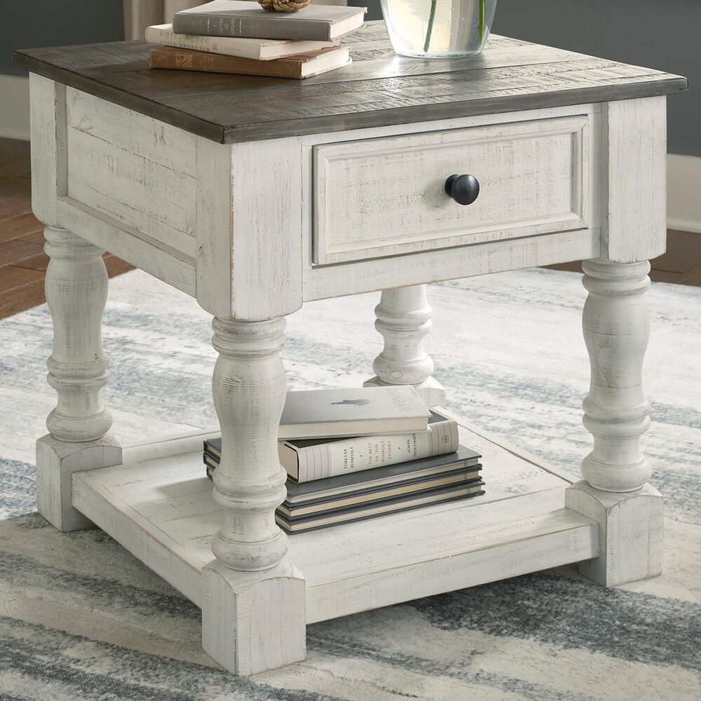 Ashley Havalance End Table in Distressed Vintage White and Weathered Gray, , large