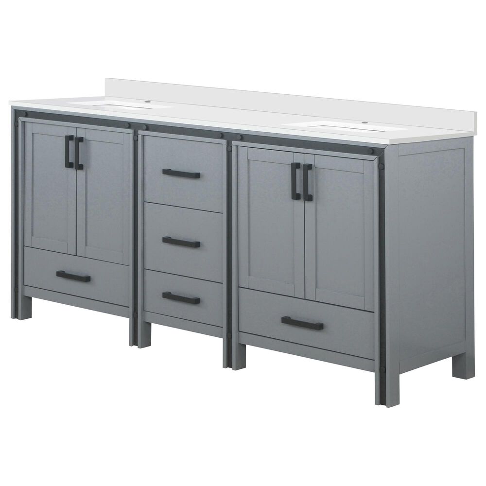 Lexora Home Ziva 72" Double Bathroom Vanity in Dark Grey with 2 cm White Cultured Marble Top and Rectangular Sinks, , large