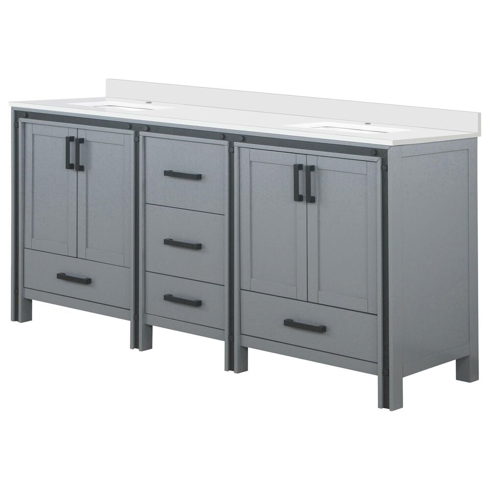 Lexora Home Ziva 72" Double Bathroom Vanity in Dark Grey with 2 cm White Cultured Marble Top and Rectangular Sinks, , large