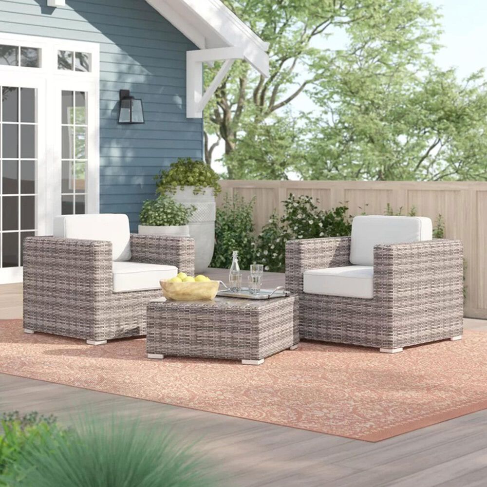 Hearth and Haven 3-piece Outdoor Wicker Conversation Set with Glass-Top Coffee Table in Grey, , large