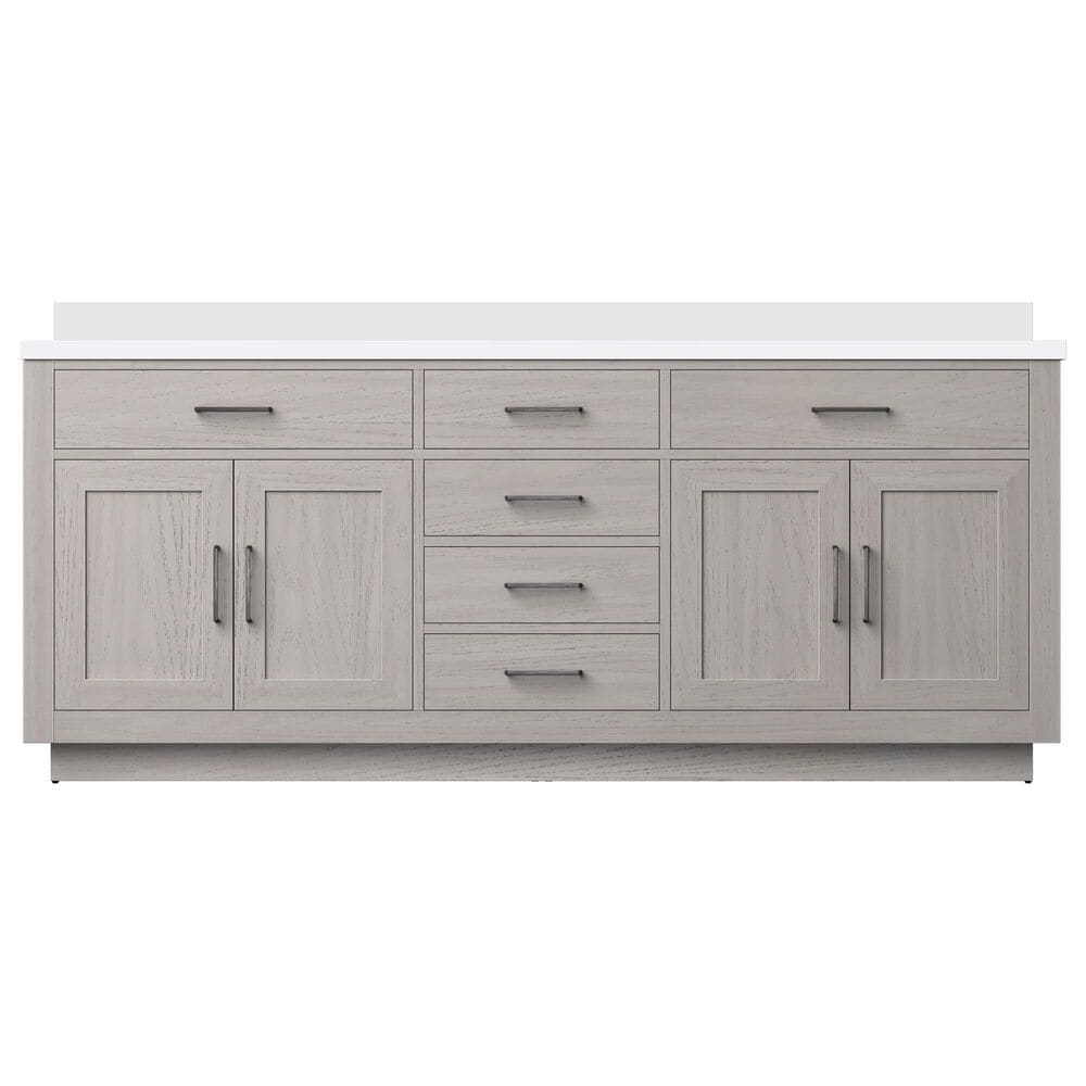 Lexora Home Abbey 80&quot; Double Bathroom Vanity in White Oak with 2 cm White Quartz Top and Rectangular Sinks, , large