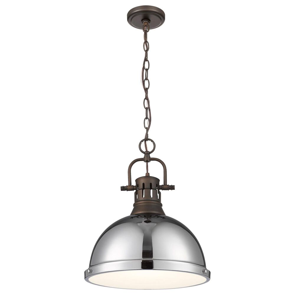 Golden Lighting Duncan 1-Light Pendant with Chain and Chrome Shade in Rubbed Bronze, , large