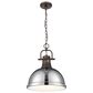 Golden Lighting Duncan 1-Light Pendant with Chain and Chrome Shade in Rubbed Bronze, , large