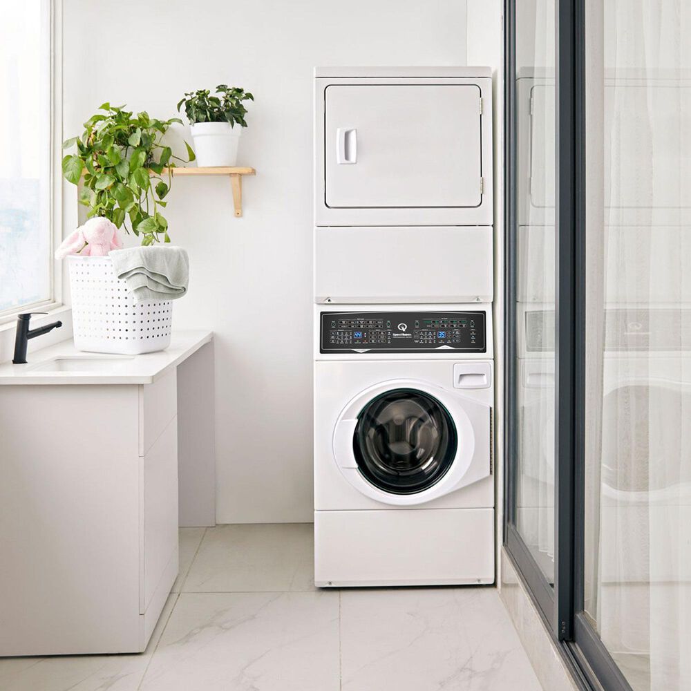 Speed Queen 3.5 Cu. Ft. Washer and 7.0 Cu. Ft. Gas Dryer Stack Laundry in White, , large