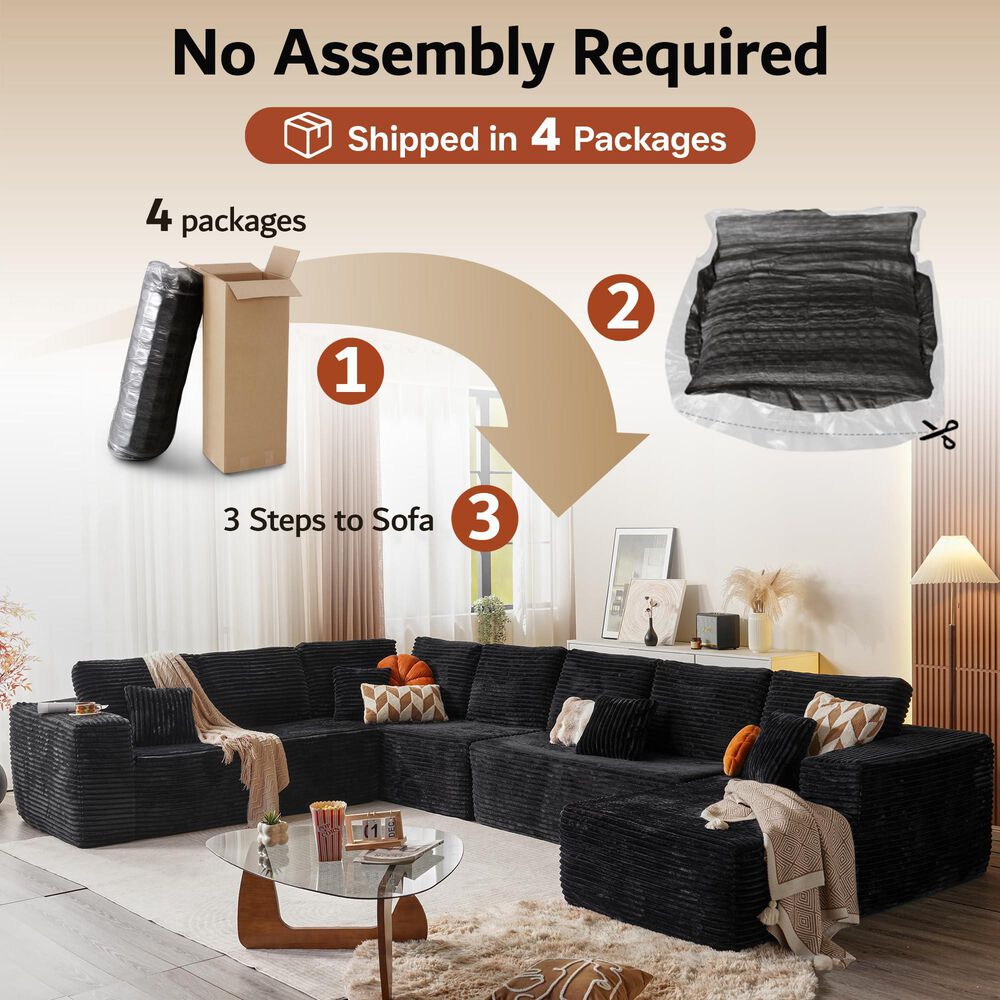 Noviland HOMLUX 4-Piece Mod U-Sectional with Chaise in Black, , large