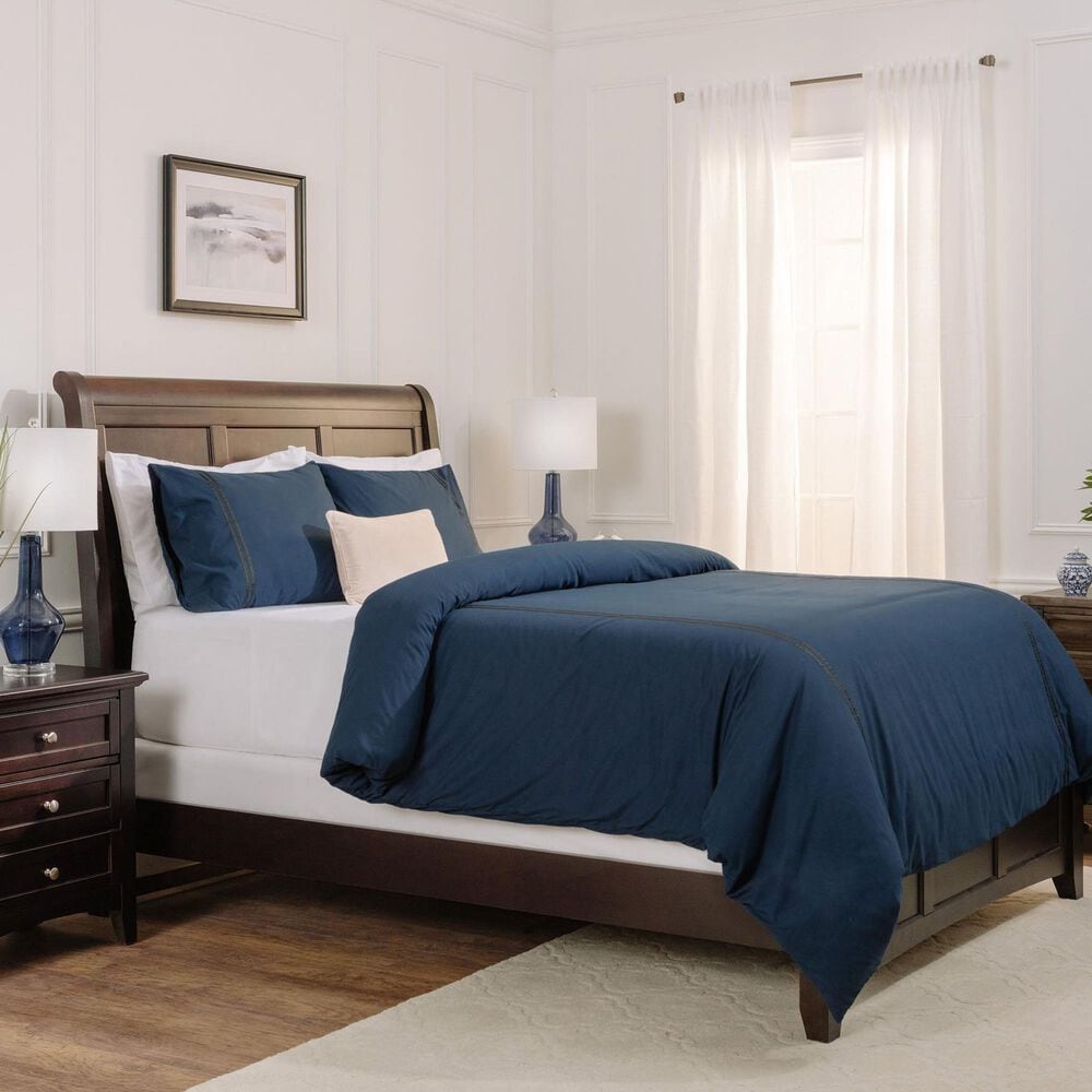 Bordered Ribbon 3-Piece King Duvet Cover Set in Navy, , large