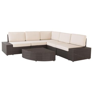 Noble House Santa 6-Piece Patio Sectional Set with Beige Cushion in Dark Brown, , large
