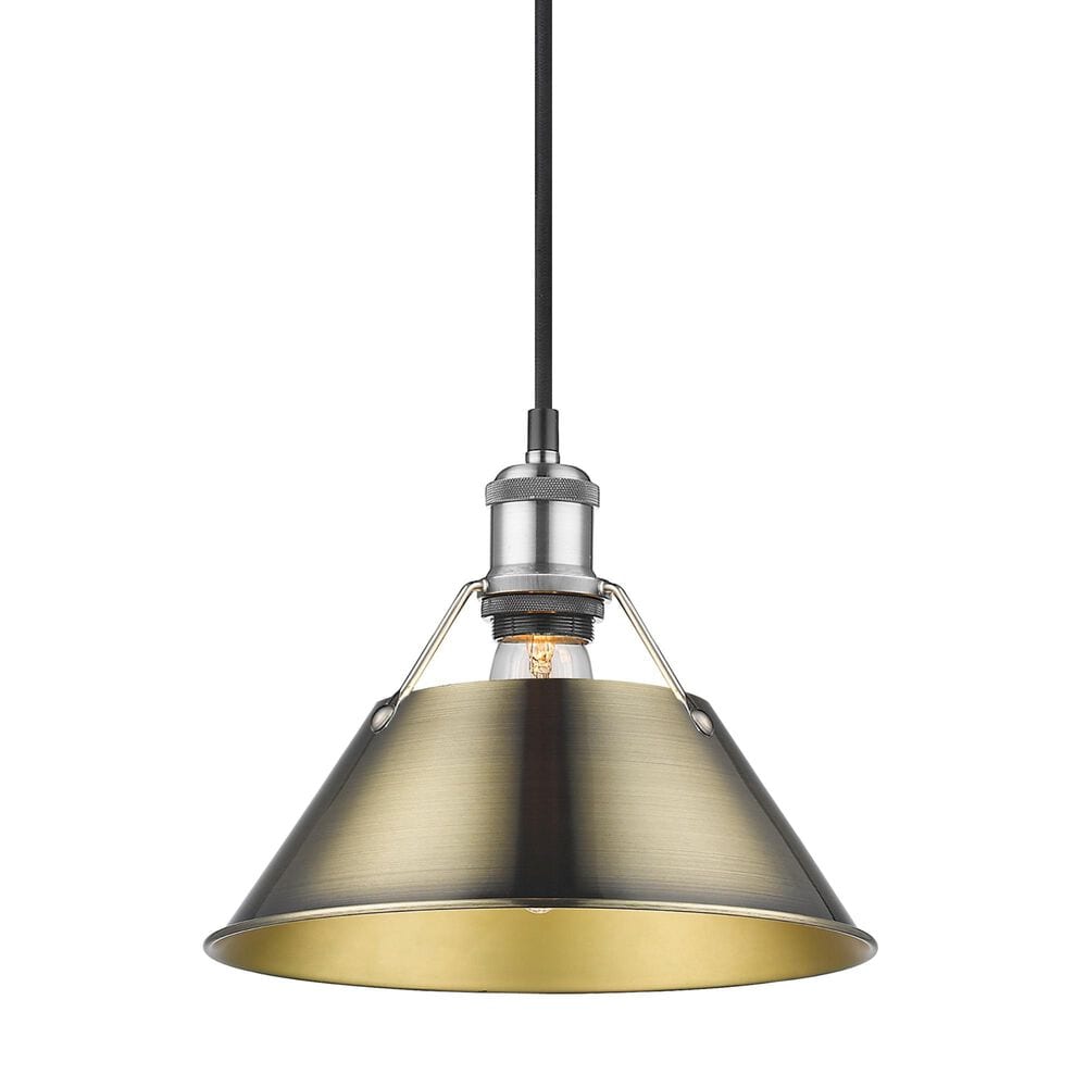 Golden Lighting Orwell 1-Light Medium Pendant with Aged Brass Shade in Pewter, , large