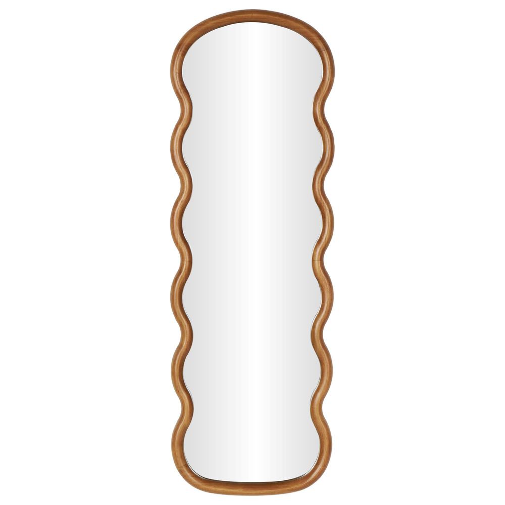 Maple and Jade 47" Wood Abstract Wavy Wall Mirror in Brown, , large