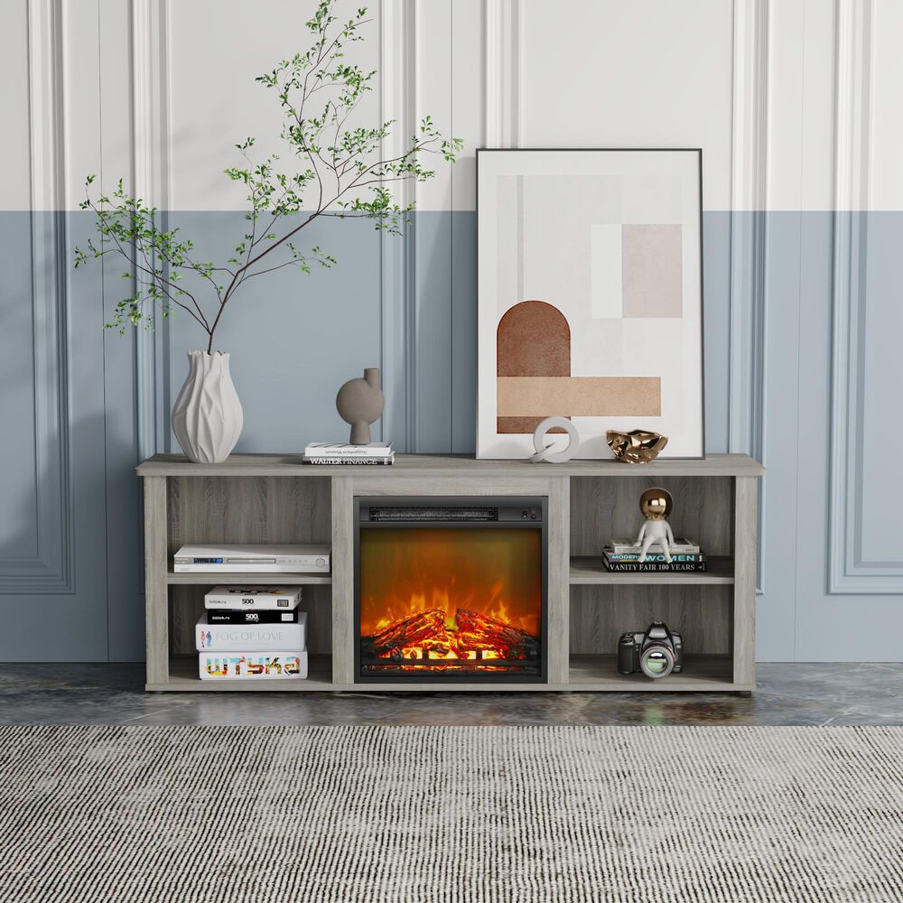 HOMLUX 59" Fireplace TV Stand in French Oak Grey, , large