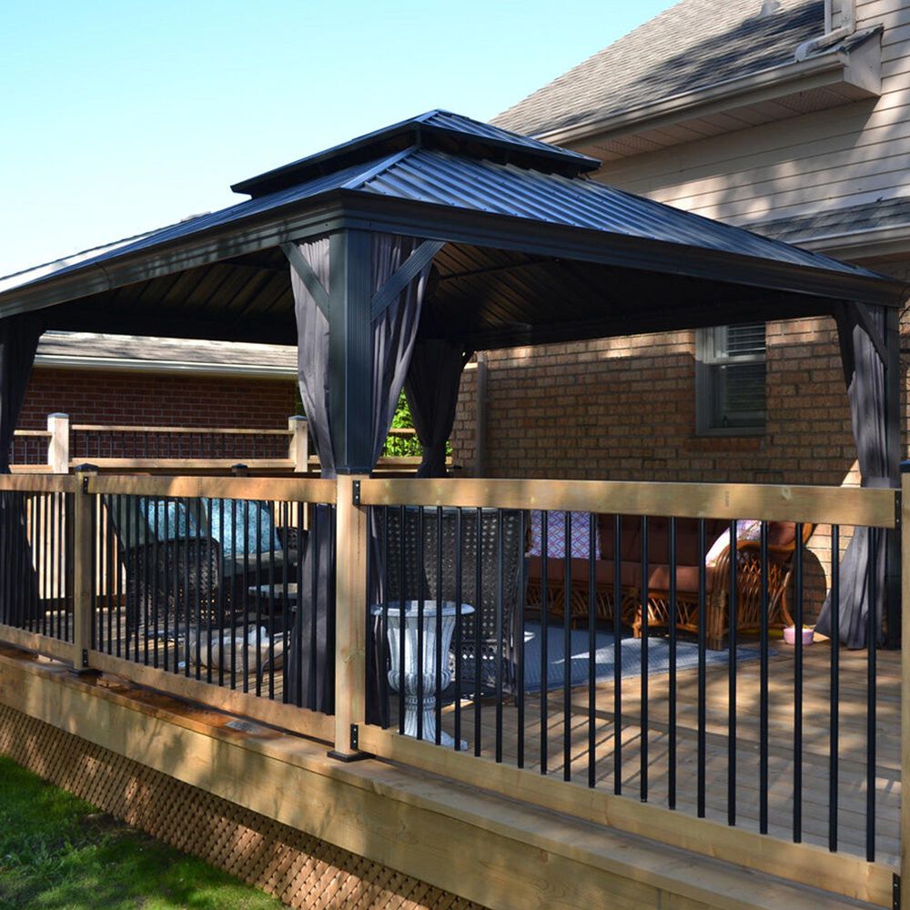 HOMLUX 15-ft x 13-ft Permanent Gazebo in Gray  with Hardtop Roof (Screen Included), , large