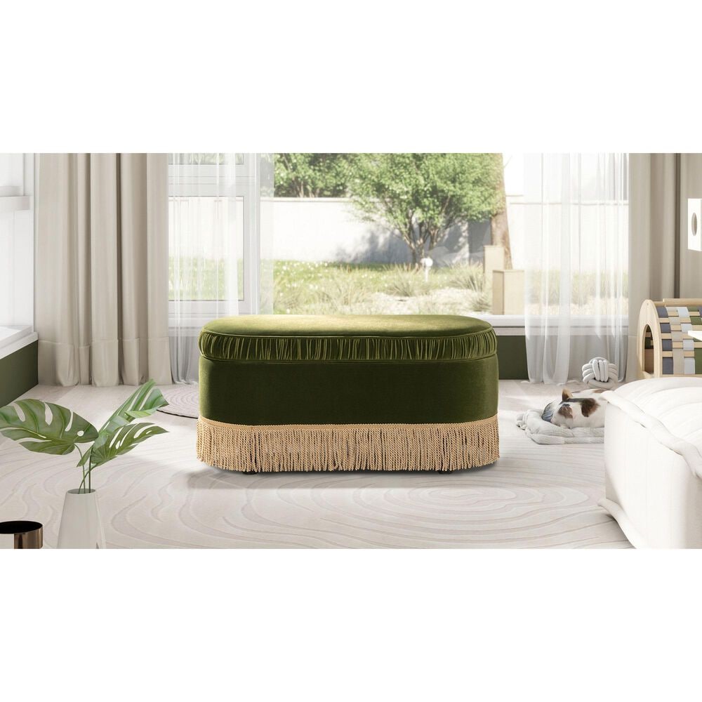 Jennifer Taylor Home Serena Storage Bench with Tufted Bullion Fringe in Olive Green, , large