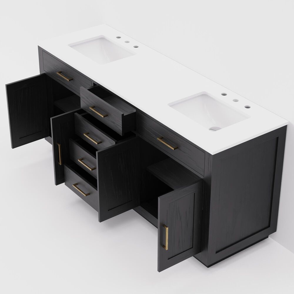 Lexora Home Abbey 72&quot; Double Bathroom Vanity in Black Oak with 2 cm White Cultured Marble Top and Rectangular Sinks, , large