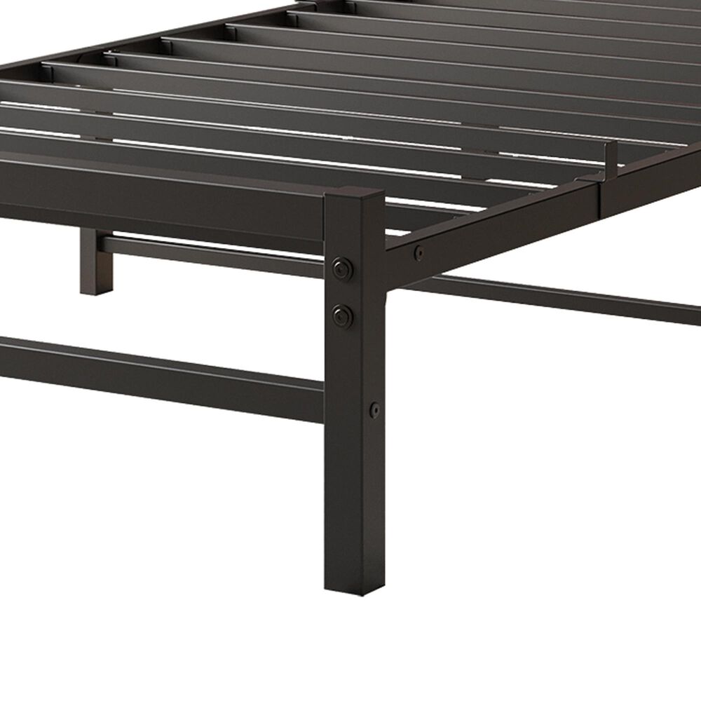 Hearth and Haven Twin Platform Bed with Slat Wood Headboard in Black and Rustic Brown, , large
