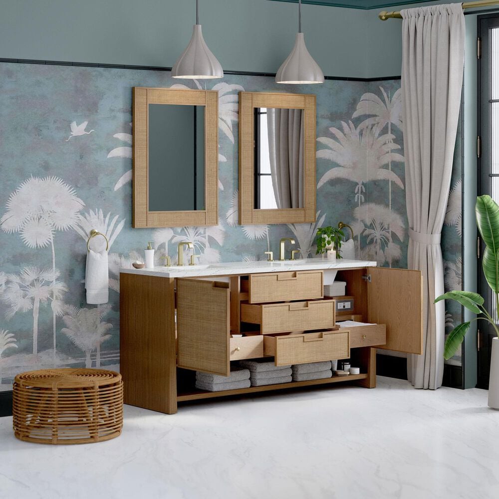 James Martin Vanities Solene 72" Double Bathroom Vanity in Seaside Oak with 3 cm Ethereal Noctis Quartz Top, Rectangular Sinks and FreePower Wireless Charger, , large
