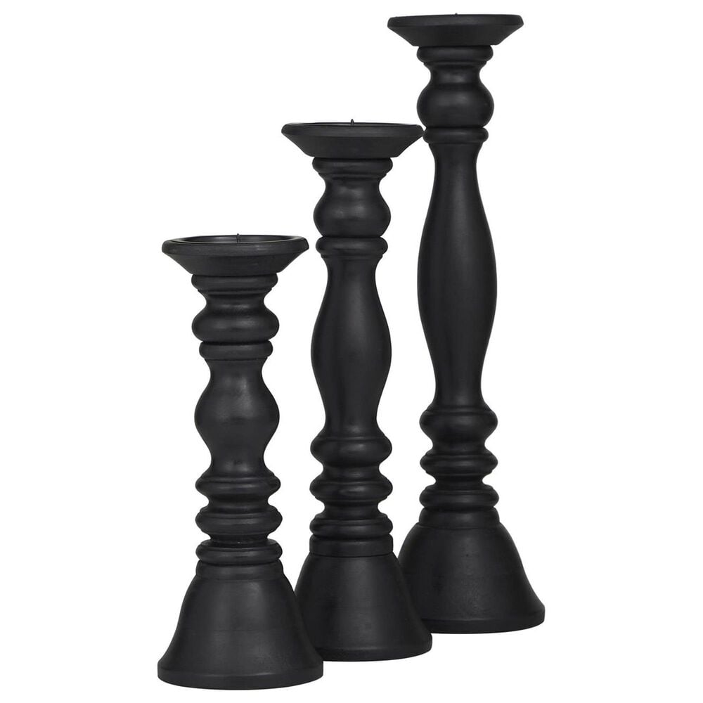 Maple and Jade 12&quot;, 15&quot;, 18&quot; Turned Style Pillar Decorative Candle Holder in Black &#40;Set of 3&#41;, , large