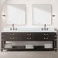 Lexora Home Norwalk 84" Double Bathroom Vanity in Brown Oak with White Carrara Marble Top and Rectangle Sink, , large