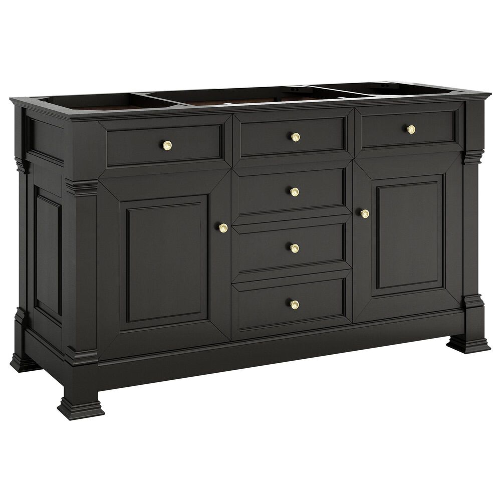 James Martin Vanities Brookfield 60" Single Bathroom Vanity in Black Onyx with 3 cm Victorian Silver Quartz Top and Rectangular Sink, , large