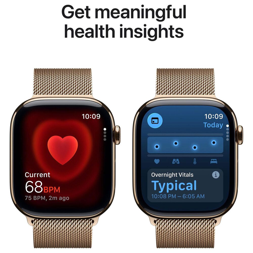 Apple Watch Series 11 (GPS+Cellular) 46mm Titanium Case with Milanese Loop - M/L in Gold and 2-Year AppleCare+, , large