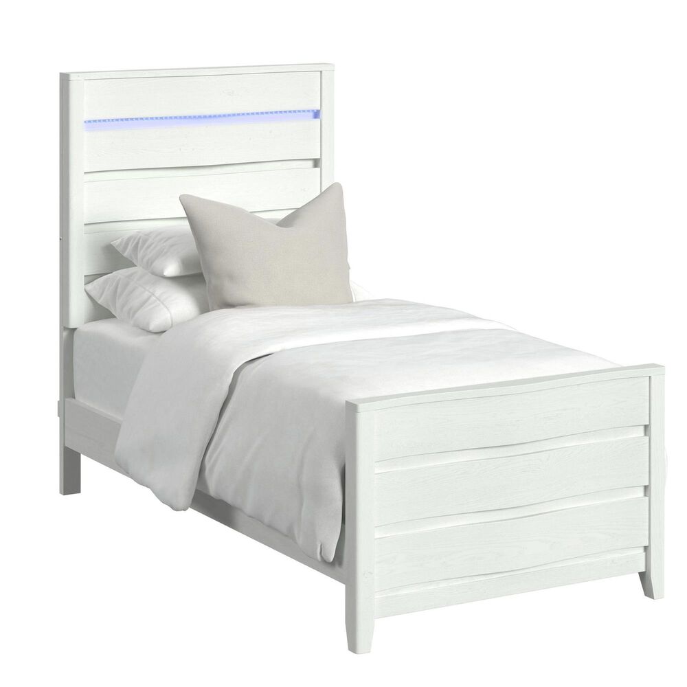 Mayberry Hill Tobias Twin Panel Bed with LED in White, , large