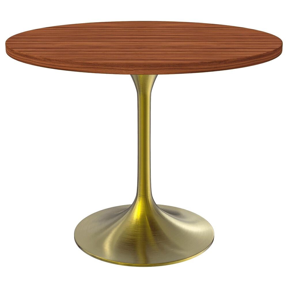 Leisuremod LeisureMod Verve Collection 36 Round Dining Table, Brushed Gold Base with Cognac Brown MDF Top, , large