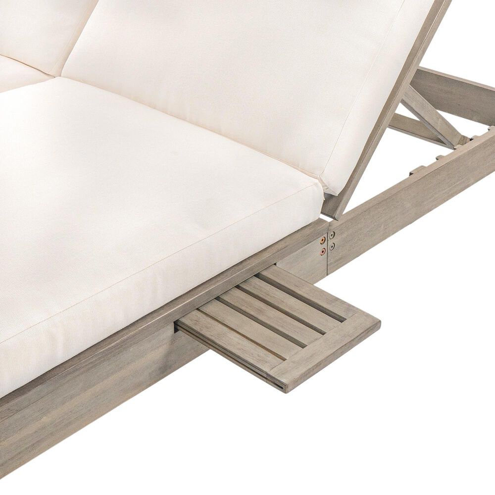 HOMLUX Patio 2-Person Chaise Lounge with Folding Side Tables and Gray Frame in Beige, , large