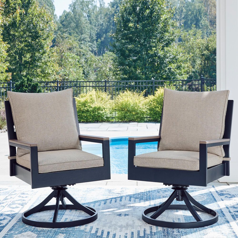 Ashley East Beach Swivel Chair in Navy Blue and Driftwood (Set of 2), , large